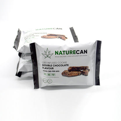 Four Double Chocolate CBD cookies in packets