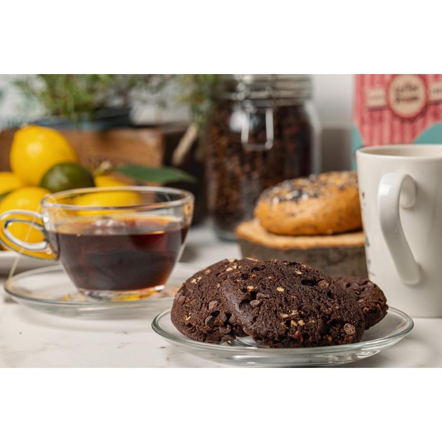 CBD cookies next to a cup of tea